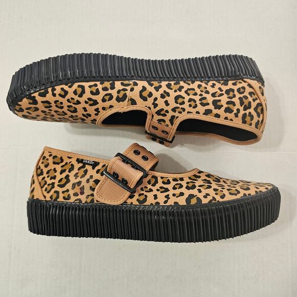 VANS Mary Jane Creeper Shoe in Leopard Brown/Black Size M11.5/W13